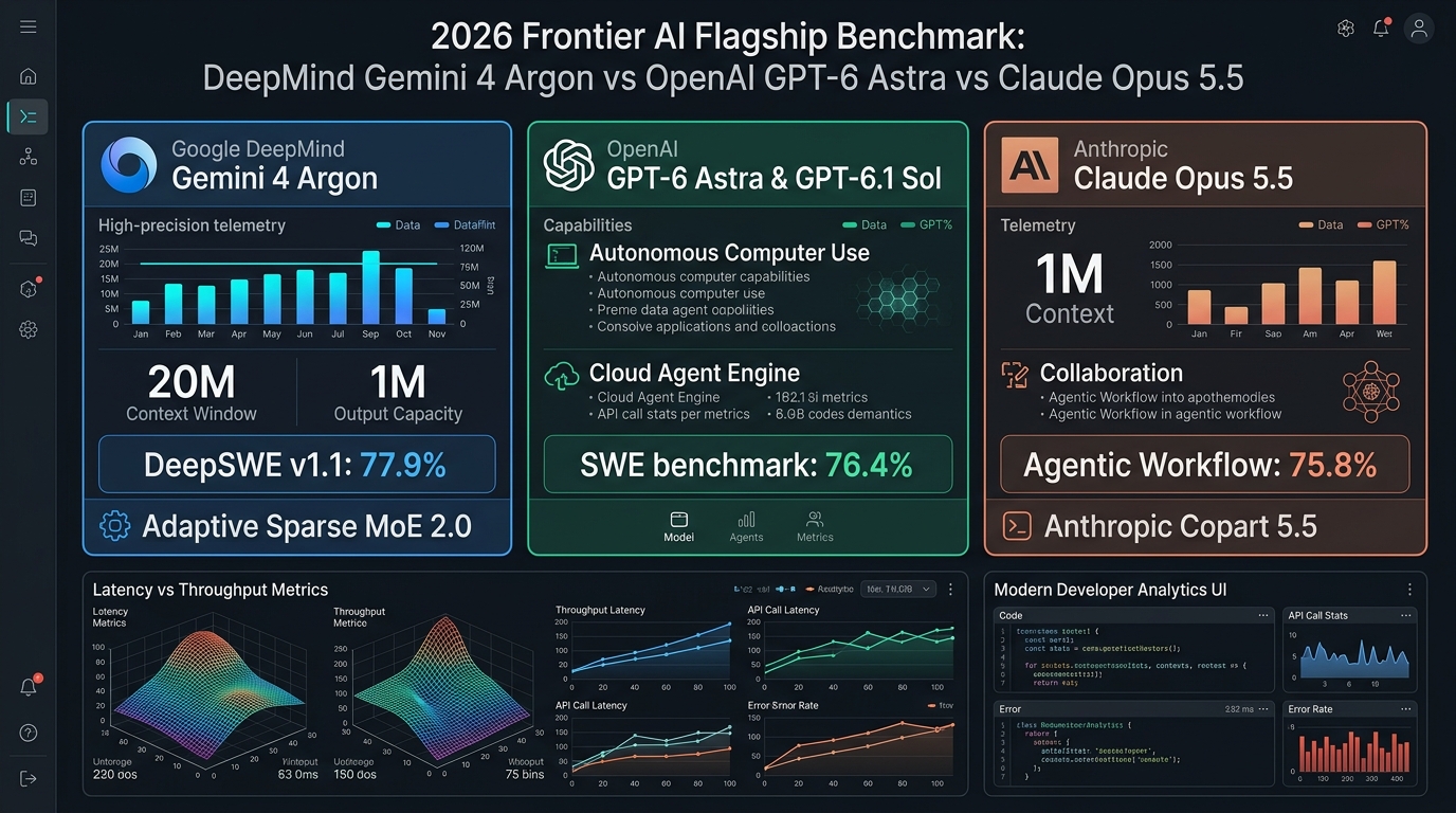 Gemini 4 Argon 对比 OpenAI 与 Claude Opus 5.5 性能基准图